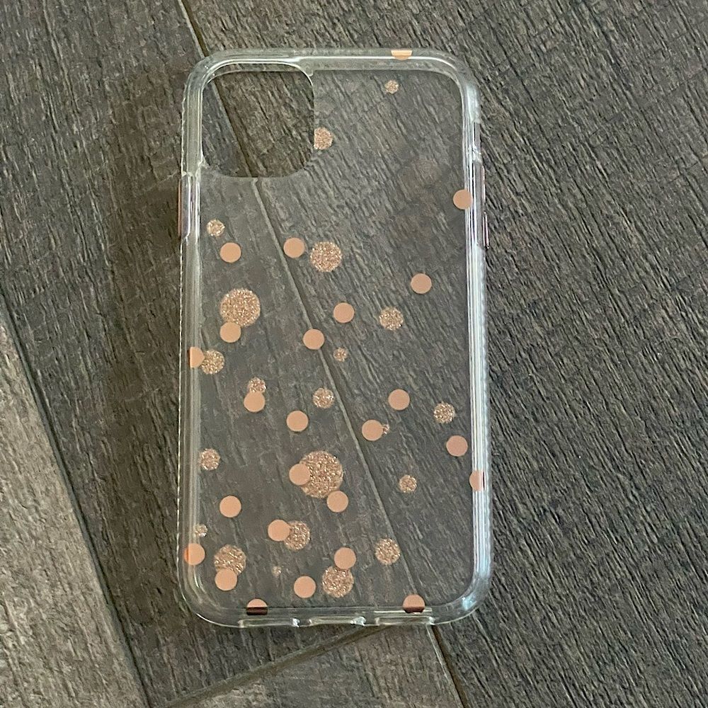 New! I-Phone 11/12 Clear (with Rose Gold Detail) Cell Phone Case. 6x3 in.